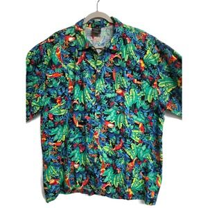 Vintage Toucan Dance‎ by Fast Lane Men's Tropical Floral Hawaiian Shirt XL